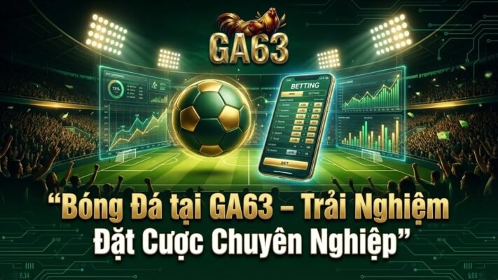 Banner minh họa trải nghiệm bóng đá tại GA63 với tỷ lệ cược cạnh tranh, công nghệ phân tích thông minh, giúp người chơi đặt kèo chính xác.