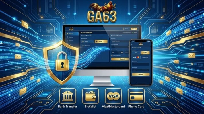 NẠP TIỀN 3 Banner minh họa quy trình nạp tiền GA63 thuận tiện, an toàn với bảo mật SSL 256-bit và chuẩn PCI DSS.