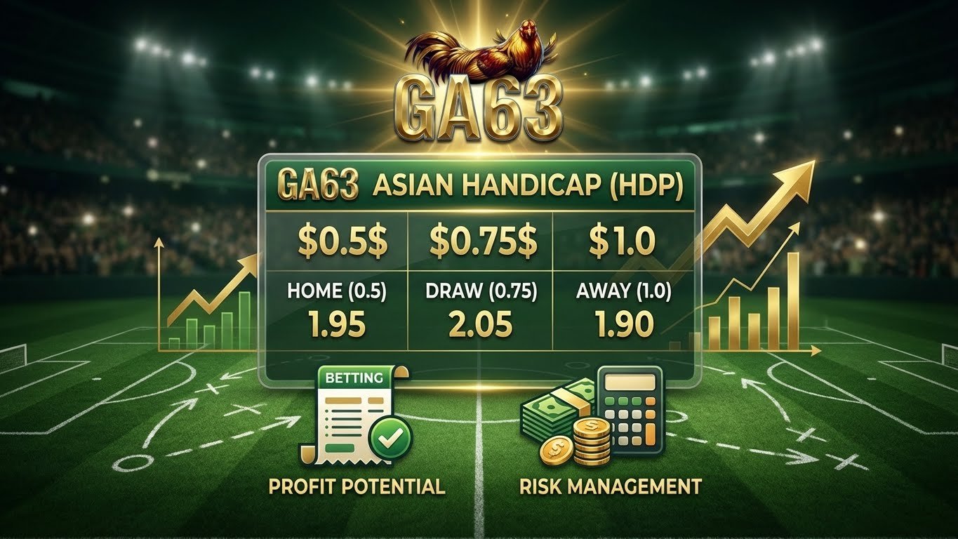 Banner minh họa cách đọc và đặt cược Kèo Châu Á (Handicap – HDP) tại GA63 với chiến lược giảm rủi ro và tối ưu lợi nhuận.