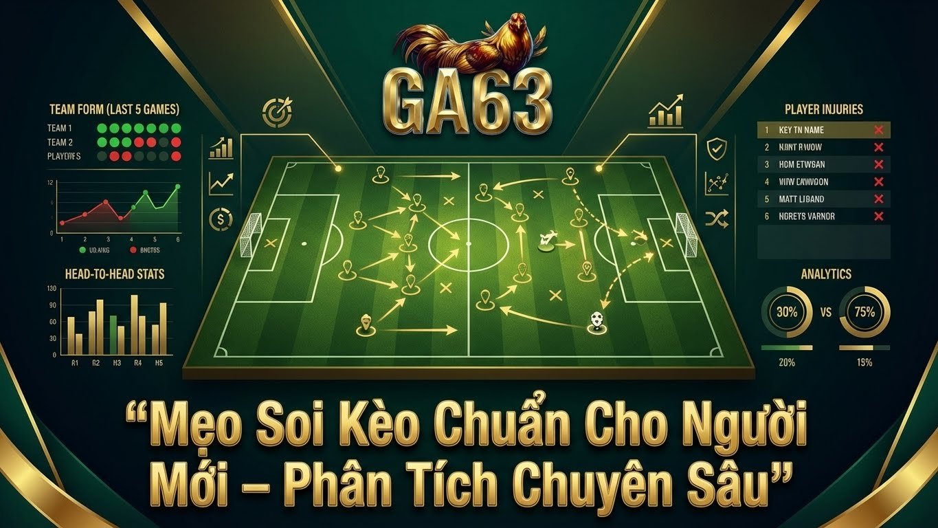 Banner minh họa mẹo soi kèo chuẩn cho người mới tại GA63, phân tích chuyên sâu phong độ, đội hình và lịch sử đối đầu trước khi đặt cược.