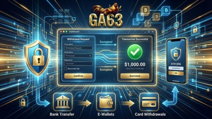 RÚT TIỀN 1 Banner minh họa quy trình rút tiền GA63 nhanh chóng, an toàn và minh bạch với đa dạng phương thức giao dịch.