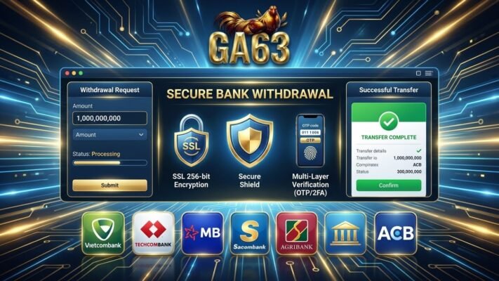 RÚT TIỀN 2 Banner minh họa rút tiền GA63 nhanh chóng, an toàn với mã hóa SSL 256-bit, đa dạng ngân hàng nội địa và xác thực đa lớp.